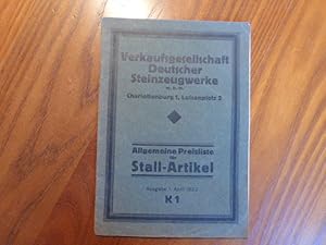 Allgemeine Preisliste für Stall-Artikel. Ausgabe 1. April 1922 K1.