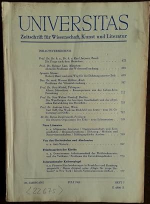 Universitas - Zeitschrift für Wissenschaft, Kunst und Literatur. 20. Jahrgang, Juli 1965, Heft 7....