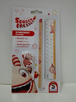 Schmidt Spiele 46308 Sorgenfresser Schreibset (Bleistift, Lineal, Radiergummi), Saggo, Blisterkarte