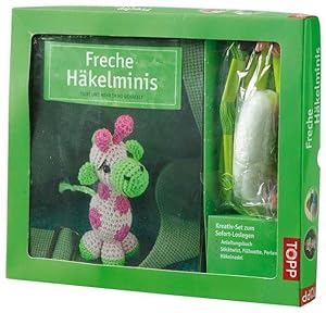 Kreativ-Set: Freche Häkelminis Buch mit 56 m Garn in 4 Farben, Häkelnadel, Füllwatte und Perlen (...