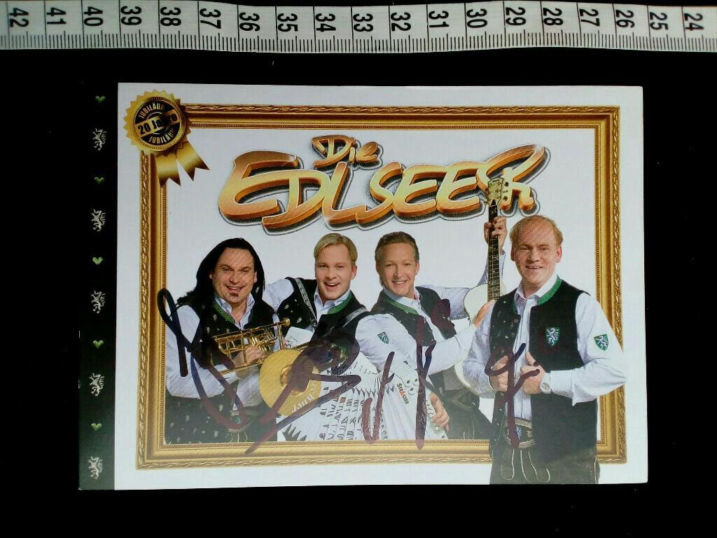 handsignierte Autogrammkarte; von allen signiert ! original hand signed autograph card with picture of the famous austrian VOLKSMUSIK band and winner of the GRAND PRIX. - DIE EDLSEER