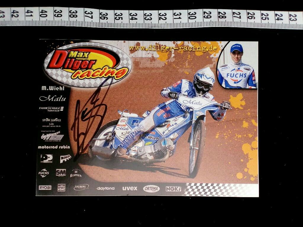 handsignierte Autogrammkarte des bekannten deutschen SPEEDWAY PILOTEN. original hand signed autograph card with picture.