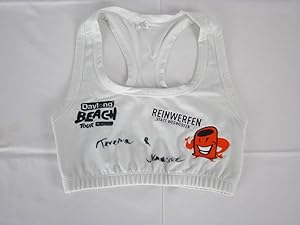 getragenes und doppelt signiertes Beach Volleyball Trikot. Original double handsigned and matchwo...