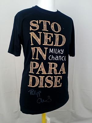 doppelt signiertes T-Shirt "Stoned in Paradise" Gr. L schwarz. Original double handsigned Shirt o...