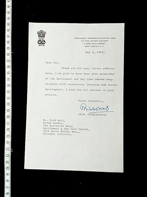 Original handsignierter Brief des indischen Politikers, und Botschafters Indiens bei den VEREINTE...