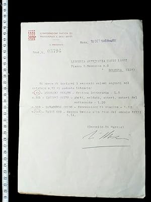 Original handsignierter Brief des Präsidenten der faschistischen Konförderation in Italien unter ...