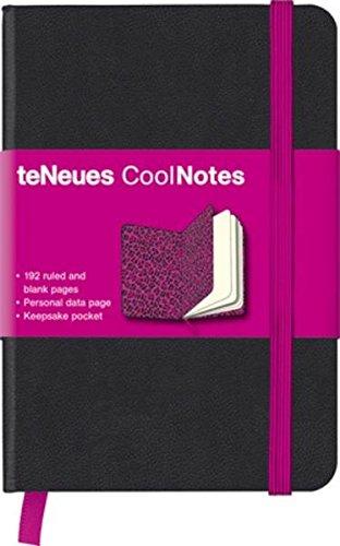 CoolNotes, Notizbuch, klein, Black/Leopard Pink Liniert und blanko. Mit Elastikband, Lesebändchen und Falttasche für lose Notize