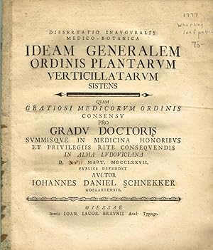 Dissertatio Inavguralis Medico Botanica: Ideam Generalem Ordinis Plantarum Verticillatarum Sisten...