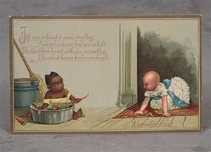 Louis Prang Christmas Card, Featuring a Rich Child and A Poor Child Finding Joy in the Season