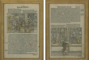 Two Framed Illustrated Leaves from the Augsburg De Officiis : 'Officia M.T.C.'