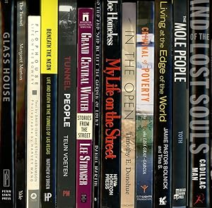 Collection of 13 books about the homeless, street life, underground, tunnel-dwellers, hobos, home...