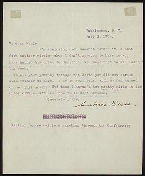 Typed Letter Signed, from Ambrose Bierce to his publisher, Walter Neale, dated July 2, 1909