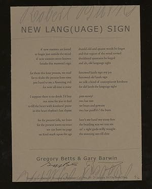 New Lang(uage) Sign Broadside, Signed by Gregory Betts and Gary Barwin