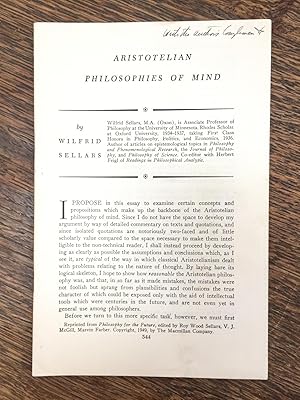 Aristotelian Philosophies of Mind (inscribed) -- offprint from Roy Wood Sellars, ed, Philosophy f...