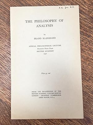 The Philosophy of Analysis, inscribed to Adolf Grünbaum, offprint from The Proceedings of the Bri...