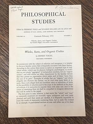 Wholes, Sums, and Organic Unities, inscribed copy -- offprint from Philosophical Studies, Vol. II...