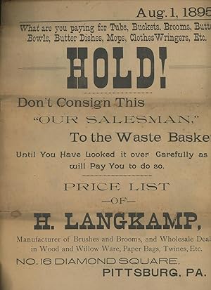 Price List of H. Langkamp, Manufacturer of Brushes, Brooms, and Wholesale dealer in Wood and Will...