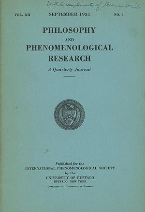 Philosophy and Phenomenological Research Vol. XII, No. 1: September 1951