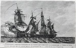 La Bayonnoise, corvette francaise de 24 canons de 8, prenant a l'abordage l'Ambuscade, fregate an...