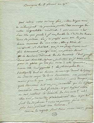 Lettre autographe signée Champagneux, datée de Bourgoin 5 Floréal an III (24 avril 1795). Evocati...