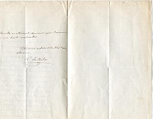 Lettre autographe signée N. La Cécilia, datée Cambrai 26 octobre 1856. Recherche d'une collaborat...