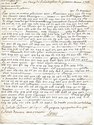 Lettre signée LOUIS (souligné), datée du Camp de Lovendeghem le 1er août 1708. Elle apprend que l...