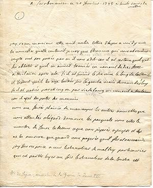 Lettre signée SEGUR, suivie de 2 lignes autographes, datée 20 fevrier 1745 à huit heures du matin...