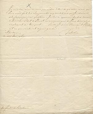 Lettre signée FEDERIC, au Comte de Barbarin, son Chambellan, datée Potsdam le 10 mai 1767. A prop...