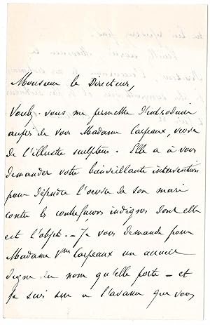 lettre de recommandation en faveur de la veuve de Carpeaux