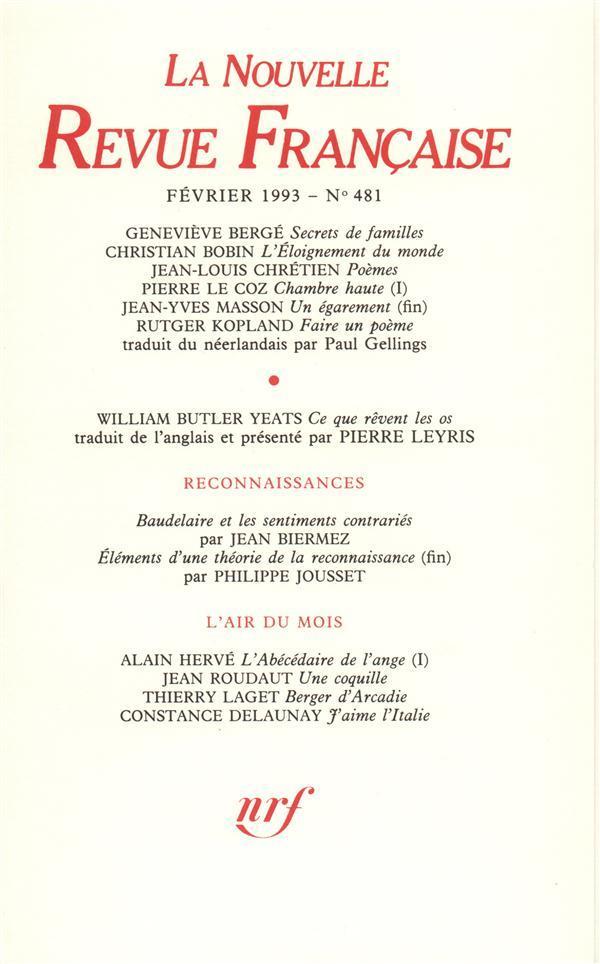 la nouvelle revue francaise N.481 - Février 1993 - Collectif