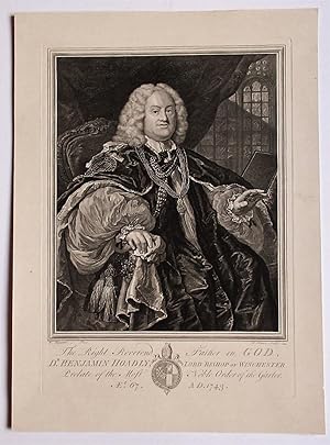 Original print after William Hogarth, Bishop Hoadly, engraved by Baron, c1743