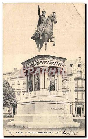 Carte Postale Ancienne Liege Statue Charlemagne