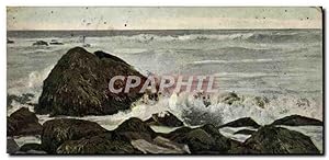 Carte Postale Ancienne Vagues se brisant sur les rochers