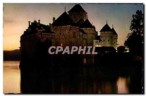 Carte Postale Moderne Lac Leman Le Château de Chillon illumine