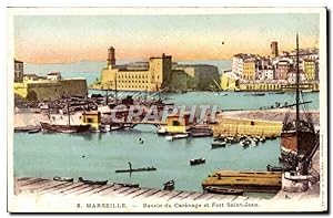Carte Postale Ancienne Marseille Bassin Du Carenage Et Fort Saitn Jean Bateaux