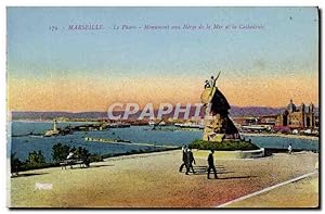 Carte Postale Ancienne Marseille Le Phare Monument aux Heros de la mer et la cathédrale