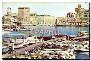 Carte Postale Ancienne Marseille Le Vieux Port au Fond le Fort Saint Jean Bateaux