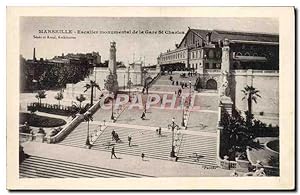 Carte Postale Ancienne Marseille Gare Et Escalier Monumental de la gare St Charles
