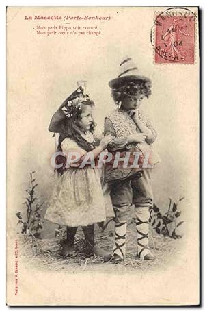 Carte Postale Ancienne Fantaisie Enfant La mascotte Porte bonheur