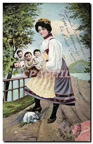 Carte Postale Ancienne Fantaisie Enfant Bebe Femme