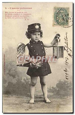 Carte Postale Ancienne Fantaisie Enfant L'amour policeman Police Policier Ange