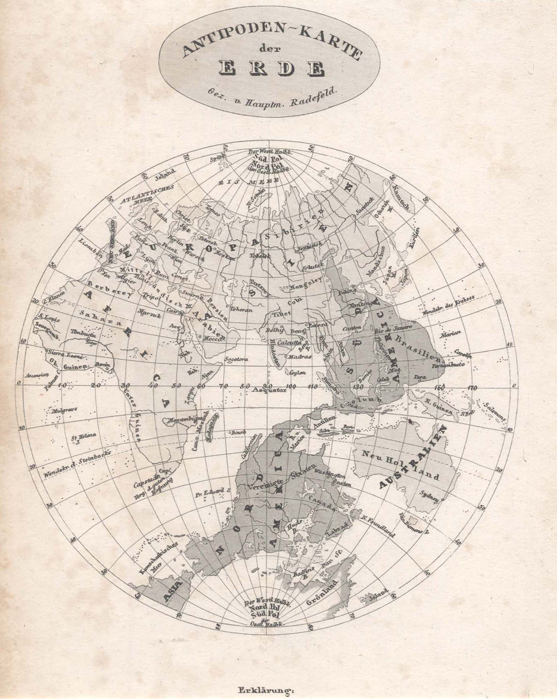 Stahlstich Karte B B I Antipoden Karte Der Erde By Antipoden Karte Map Antiquariat Clemens Paulusch Gmbh