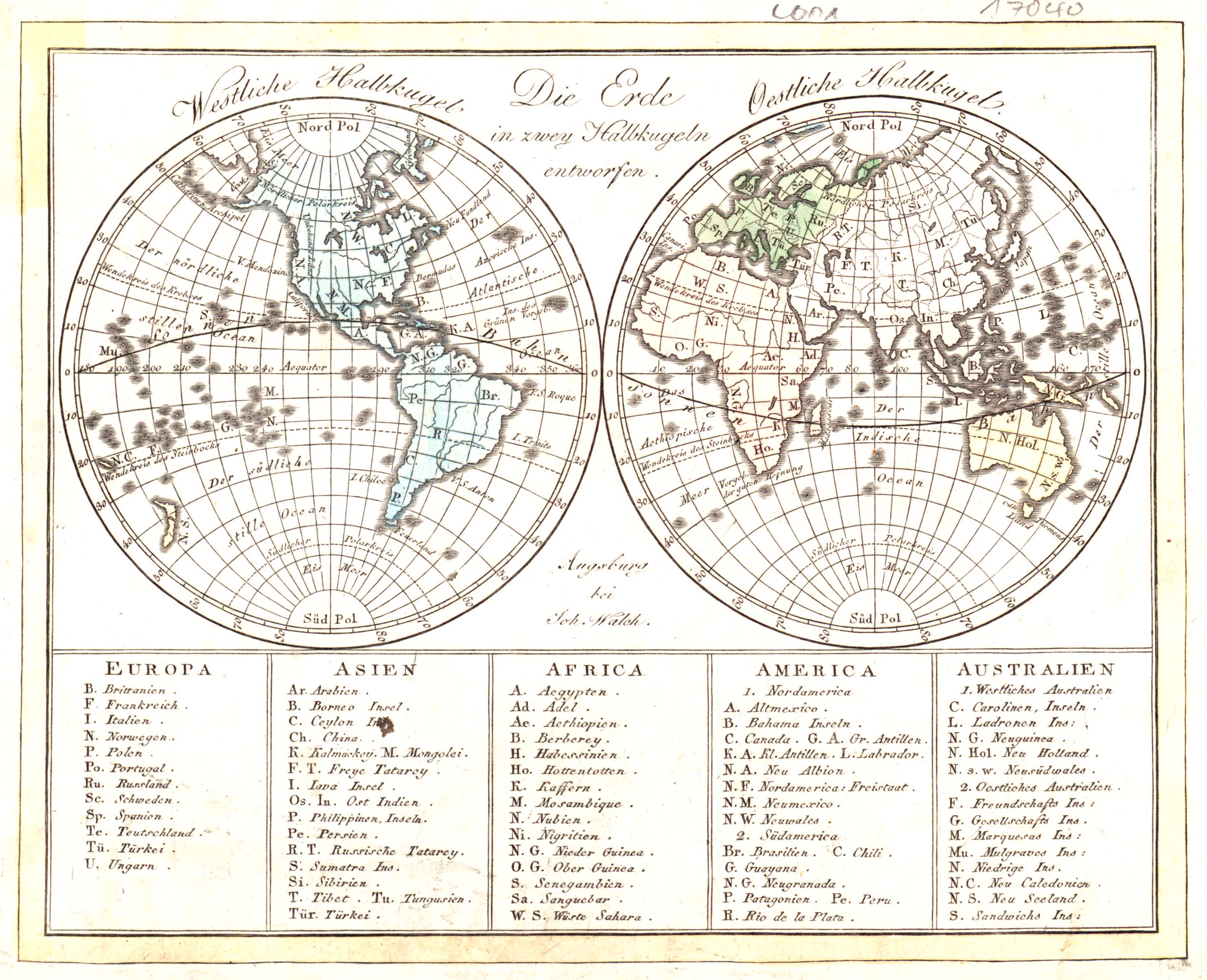 Kst Karte B J Walch Die Erde In Zwey Halbkugeln Entworfen Von Weltkarte World Karte Antiquariat Clemens Paulusch Gmbh