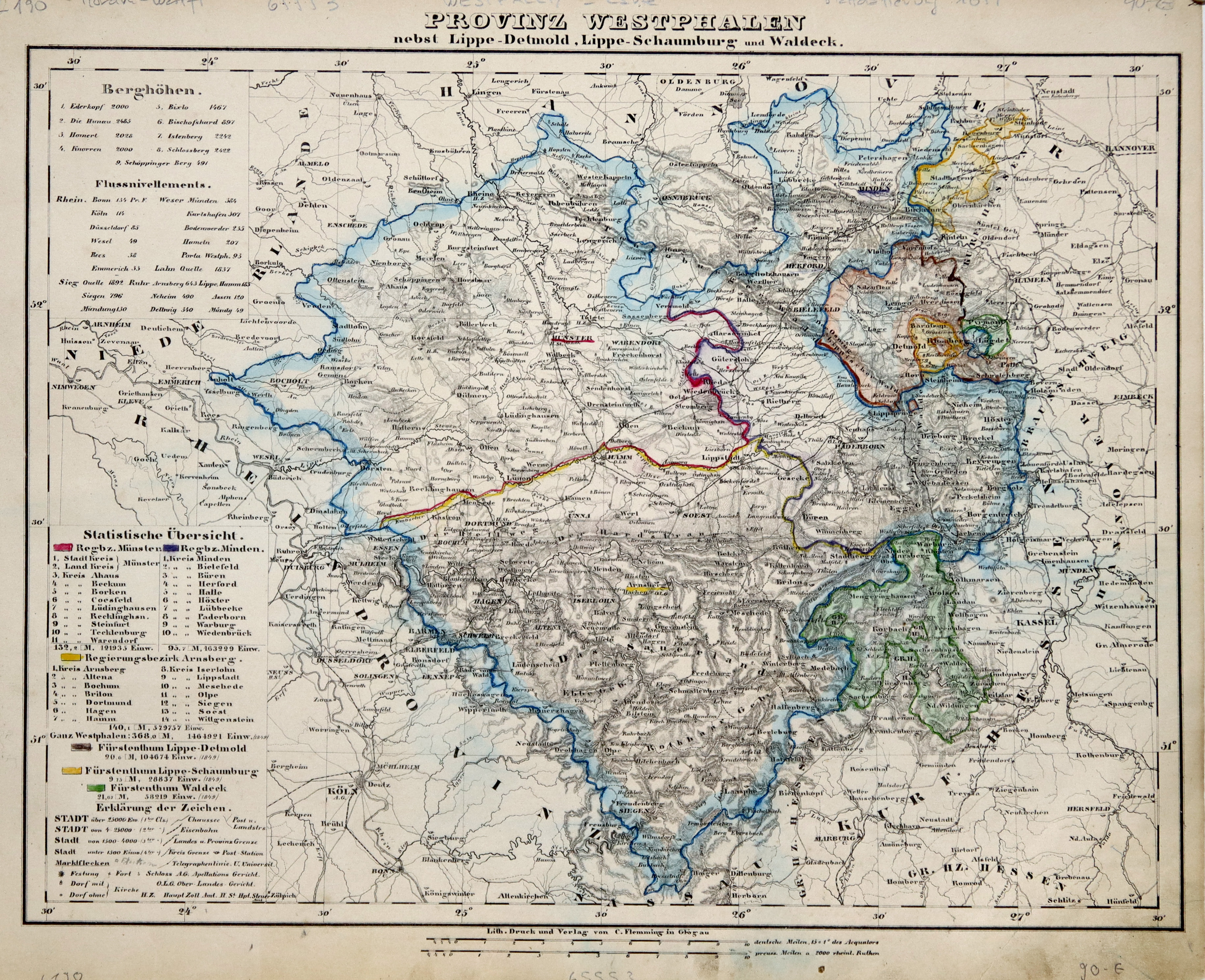 Litho.- Karte, v. C. Flemming in Glogau, "Provinz Westphalen nebst