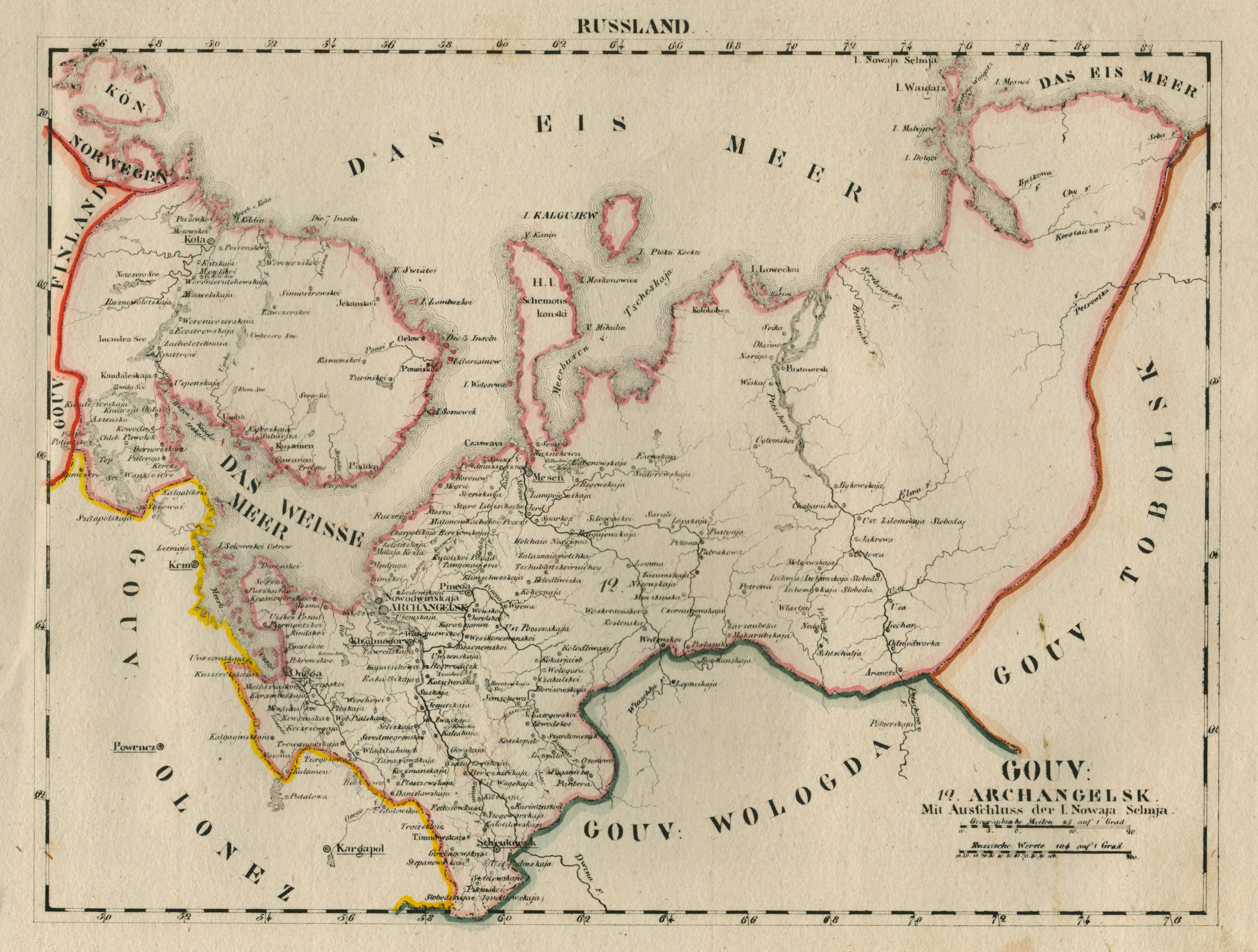 Litho.- Karte, aus Schliebens Atlas von Europa, "Gouv. 12 ...
