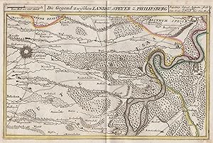 Kupferstich- Karte, v. und b. G. Bodenehr, "Die Gegend zwischen Landau, Speyer u. Philipsburg".