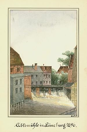 Teilansicht, Mühle, "Abtsmühle in Lüneburg 1896.".