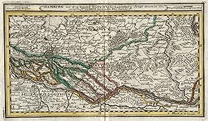 Kupferstich- Karte, v. und b. Gab. Bodenehr, "Hamburg mit dero Gegend Oostwerts bis Lauenburg Sam...
