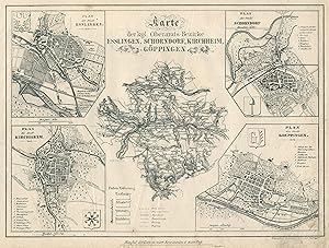 Litho.- Karte, n. L. Rachel, "Karte der kgl. Oberamts -Bezirke Esslingen, Schorndorf, Kirchheim, ...