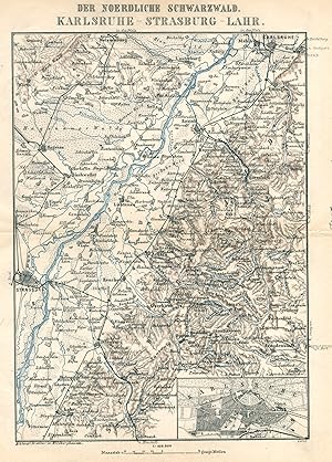 Litho.- Karte b. B.I.," Der noerdliche Schwarzwald. Karlsruhe - Strasburg - Lahr ".